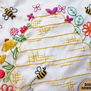 Bee Embroidery Pattern, Beehive, Honeybees, Honey Bee Decor, Beekeeper Gift, Bumblebee, Make Life Sweet, Floral Embroidery, Digital Download image 4