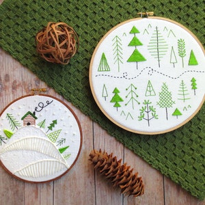 Cabin Embroidery Pattern, Winter Embroidery Design, Christmas Stitching, Rustic Home Decor, Downloadable, Hand Embroidery, Woodland, Snow image 6