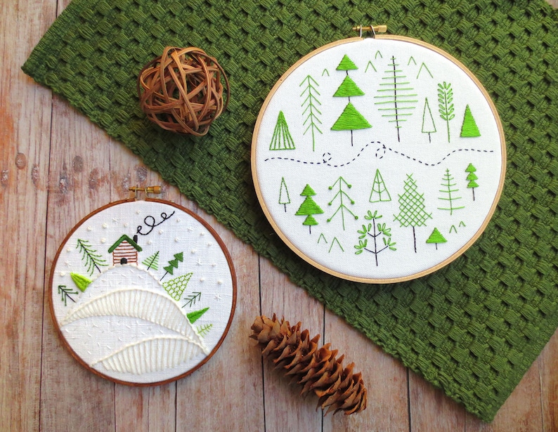 Cabin Embroidery Pattern, Winter Embroidery Design, Christmas Stitching, Rustic Home Decor, Downloadable, Hand Embroidery, Woodland, Snow image 6