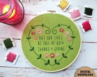 Inspirational Embroidery Hoop Art, Spring Decorations, Beginner Embroidery PDF, Thanksgiving Decor, Fall Embroidery Pattern, Simple Pattern