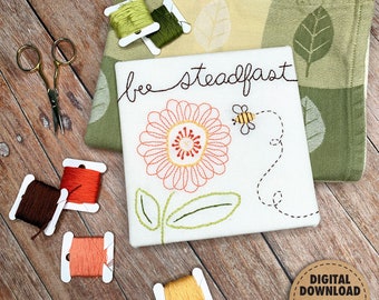 Bee Steadfast, Bee Embroidery Pattern, Beginner Embroidery, Hand Embroidery, Bumblebee, Honey Bee, Honeybee, Zinnia, Downloadable, PDF