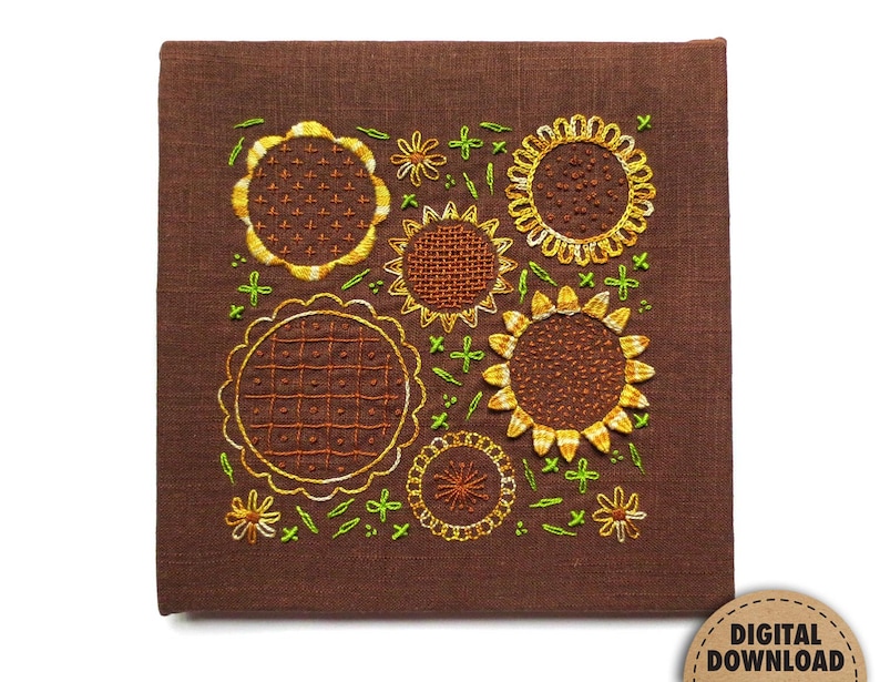 Sunflower Embroidery Pattern, Stitch Sampler, Floral Embroidery, Primitive Decor, Farmhouse Decor, Hand Embroidery, Digital Download, Summer image 7