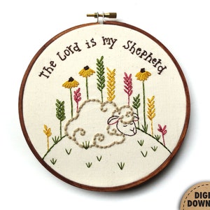 Psalm 23, The Lord is my Shepherd, Sheep Embroidery Pattern, Bible Verse, Primitive Easter Spring Decor, Christian Nursery, Instant Download image 5