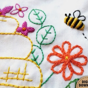 Bee Embroidery Pattern, Beehive, Honeybees, Honey Bee Decor, Beekeeper Gift, Bumblebee, Make Life Sweet, Floral Embroidery, Digital Download image 5