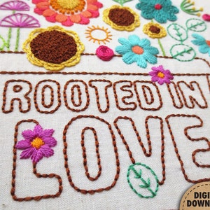 Rooted in Love, Potted Plant Embroidery, Floral Bouquet, Ephesians 3:17, Scripture Art, Plant Embroidery Pattern, Stitch Sampler, Digital image 7