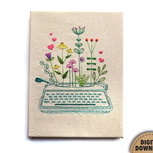 Garden Embroidery Pattern, Embroidery Bundle, Floral Embroidery, Envelope, Vintage Typewriter, Stitch Sampler, Hand Embroidery, Writer Gifts image 2