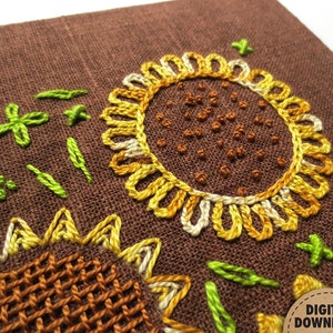 Sunflower Embroidery Pattern, Stitch Sampler, Floral Embroidery, Primitive Decor, Farmhouse Decor, Hand Embroidery, Digital Download, Summer image 5