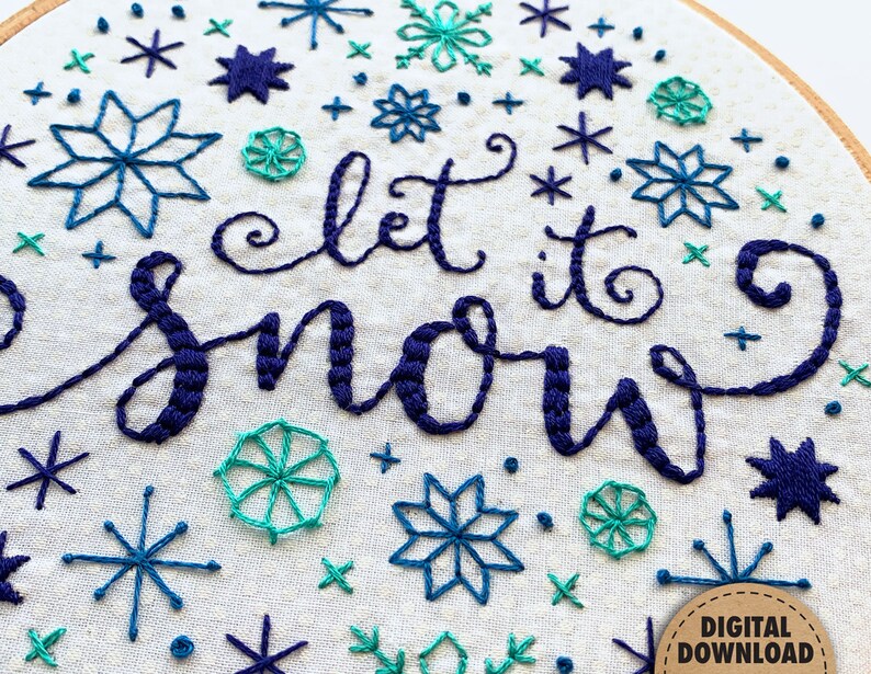 Let It Snow Embroidery Pattern, Snowflakes, Winter Embroidery, Holiday Decor, Snowfall, Christmas, Hand Embroidery, Whimsical, Downloadable image 2