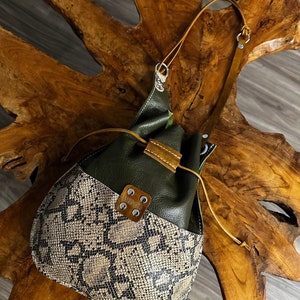 The Hobo Bag, Olive Green Leather Hobo Bag, Snack Skin Hobo Bag