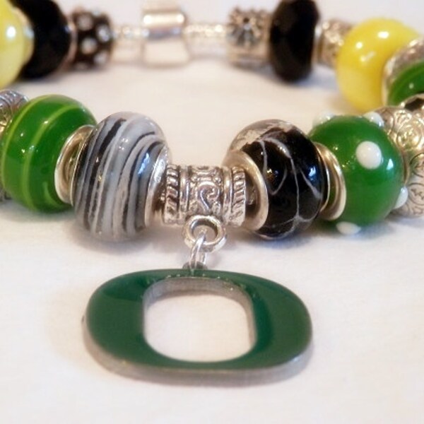 SALE Oregon Ducks College European Bracelet and Licensed Charm, green, yellow