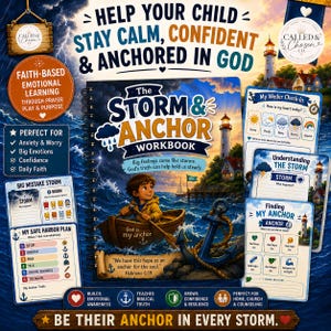 以下が含まれることがあります： The Storm & Anchorワークブックはスパイラル綴じで、灯台近くの荒れた海に浮かぶ木製のボートに乗った子供が描かれています。My Weder Check-In、Big Mistake Storm、My Safe Harbor Planというタイトルの補助アクティビティシートが含まれています。