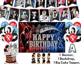 Concert Stage Birthday Decorations, Retro Pop Dance Music Party Backdrop, Banner, Balloons and Topper Set