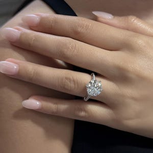 3CT Old European Cut Ring, 14K Solid White Gold Vintage Solitaire Ring, Hidden Halo Diamond Proposal Ring For Women, Unique Gift For Her