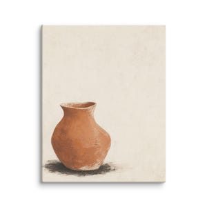 Lienzo de lujo silencioso con diseño de vasija de arcilla, arte de silueta de cerámica Wabi Sabi, decoración color crema terracota, lienzo Japandi con marco de 11x14 pulgadas.