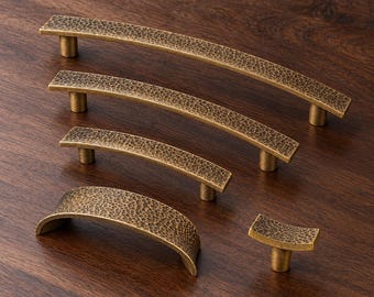 Tiradores y pomos de latón antiguo para armarios, tiradores de cajón martillados, tirador de copa vintage, herrajes para armarios de cocina, cómodas y roperos, 76 96 128 160 mm