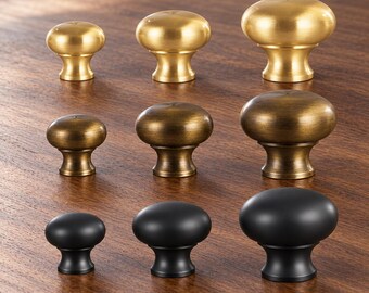 Tiradores de armario con forma de seta, tiradores de cajón de latón antiguo cepillado y negro mate, tiradores redondos para armarios de cocina y cómodas, 25 mm, 28 mm, 35 mm