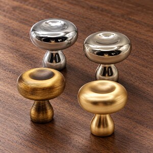 Runde Schrankknöpfe, konkave Pilzgriffe für Schubladen, Küchenbeschläge in Gold, Silber und Antikmessing, Türgriffe für Kommoden und Schränke, Einzelloch