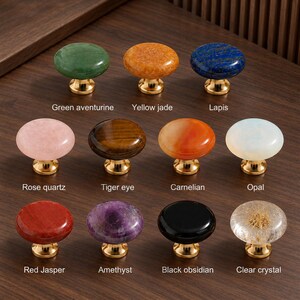 Gemstone Style Cabinet Knobs, Colorful Round Drawer Pulls with Gold Tone Bases, Crystal Look Dresser Handles for Kitchen, Wardrobe, Decor