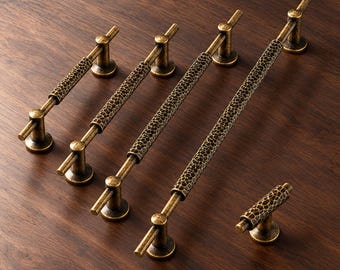 Tiradores de latón antiguo para armarios, tiradores texturizados para cajones, pomos en forma de T, herrajes rústicos para cocina, tiradores para cómodas y armarios, 96 128 192 256 mm
