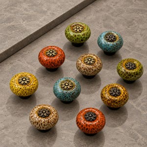 Pomelli per mobili in ceramica vintage, maniglie per cassetti floreali screziate, pomelli colorati per comò, pomelli per armadietti da cucina, accessori per mobili in stile cottagecore