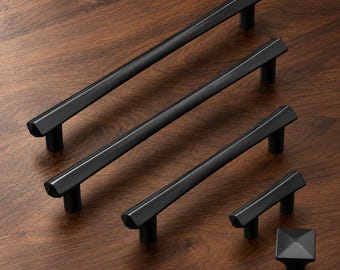 Tiradores y pomos cuadrados negros mate para armarios, tiradores modernos facetados para cajones, herrajes para armarios y cómodas de cocina, paso de orificio de 96, 128, 160 y 192 mm