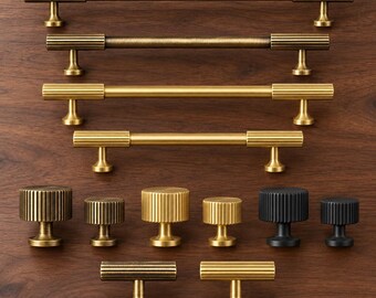 Tiradores y pomos acanalados para armarios, tiradores de cajón de latón antiguo dorado y negro, pomos redondos en forma de T, herrajes para armarios de cocina y cómodas, 96–320 mm