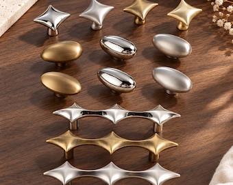 Tiradores y pomos para armarios y cajones con forma de estrella, tiradores ovalados tipo frijol, latón antiguo, cromo, plata y oro, herrajes para armarios y cómodas de cocina, tiradores de 76 mm.