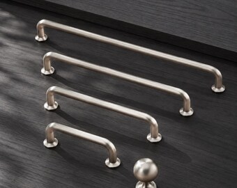 Tiradores y pomos redondos de níquel cepillado para armarios, tiradores plateados para cajones, herrajes modernos para cocina, tiradores para tocador de baño, 96 mm 128 mm 192 mm 320 mm