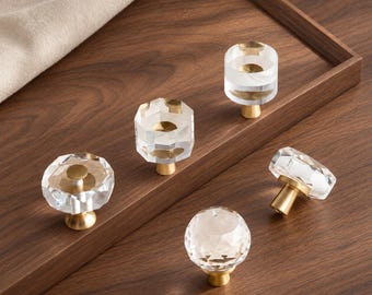 Tiradores de cristal transparente para armarios, tiradores dorados para cajones, tiradores redondos y cilíndricos facetados, tiradores para cómodas, herrajes para armarios de cocina, pomos para tocadores.