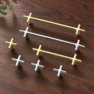 Cross Cabinet Knobs and Drawer Pulls, Gold Chrome Kitchen Cabinet Handles, Modern X Shaped Hardware, Dresser Cupboard Wardrobe Handles