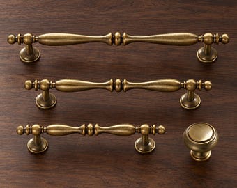 Tiradores y pomos redondos de latón antiguo para armarios, tiradores de cajón de huso vintage, herrajes para armarios y cómodas de cocina, paso de orificio de 96 mm, 128 mm y 192 mm