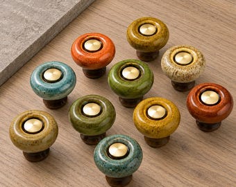 Tiradores de cerámica moteados para armarios, tiradores redondos dorados para cajones, pomos coloridos para cómodas, herrajes vintage para armarios de cocina, tiradores para muebles.
