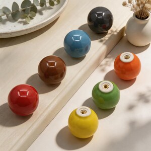 Colorful Glossy Round Cabinet Knobs Set, Modern Ceramic Resin Drawer Pulls, Furniture Hardware Kitchen Cabinets, Wardrobe & Dresser Knobs