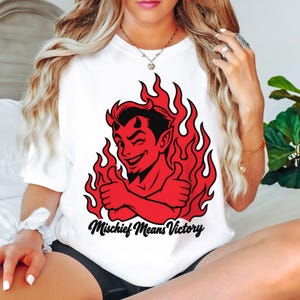 Devil Shirt, Winking Devil Retro Tattoo Front Print, Comfort Colors 1717