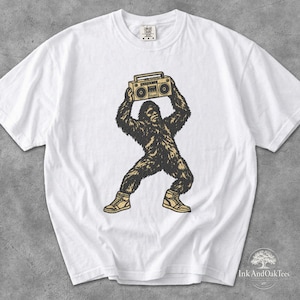 Bigfoot Dancing with Boombox T-Shirt, Retro Cryptid Music Tee, Comfort Colors