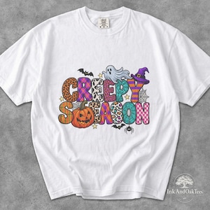 Creepy Season Halloween T-Shirt, Ghost, Witch Hat and Jack-O-Lantern (Comfort Colors 1717)