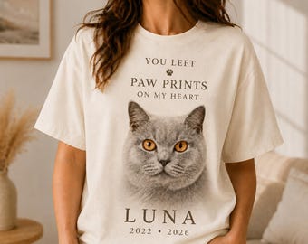Personalized Cat Memorial Shirt, Custom Pet Loss Gift, You Left Paw Prints On My Heart, Custom Cat Portrait Tee, Sympathy Gift