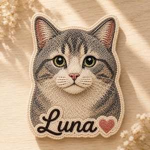 Individuell gestickter Haustier Patch, personalisierter Katzen Portrait Patch, benutzerdefinierte Katzenstickerei, Aufbügler, Tierliebhaber Geschenk