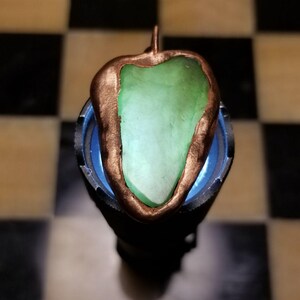 Handmade BC Nephrite Jade Copper Electroform Pendant, Natural Crystal Necklace