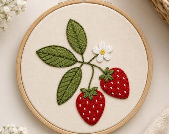 Beginner Strawberries Embroidery PDF Template