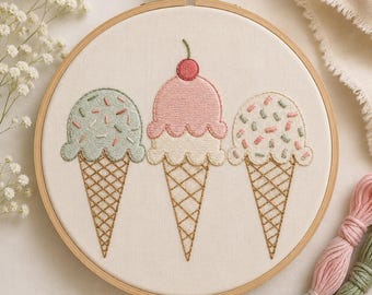 Beginner Embroidery PDF Template - Ice-cream
