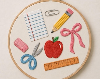 Beginner Embroidery PDF Template - School Supplies