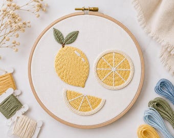 Beginner Embroidery PDF Template - Lemons