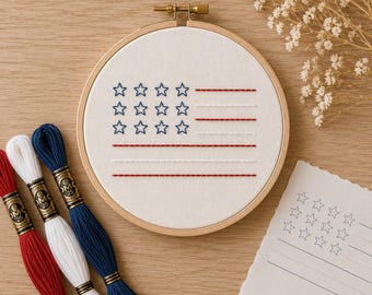 Beginner Embroidery PDF Template - American Flag