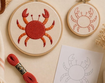 Beginner Embroidery PDF Template - Crab