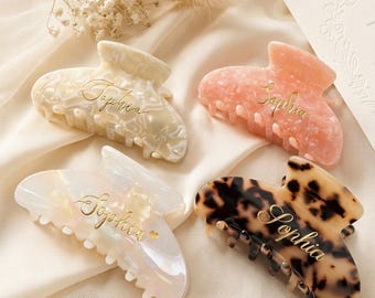 Custom Name Hair Claw Clip, Personalized Bridal Party Gift, Acetate Hair Accessory, Bridesmaid Proposal Box Gift