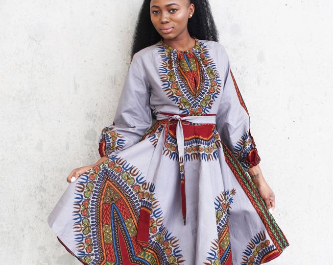 THE ZHARA Dashiki Dress in Silver Grey - Etsy