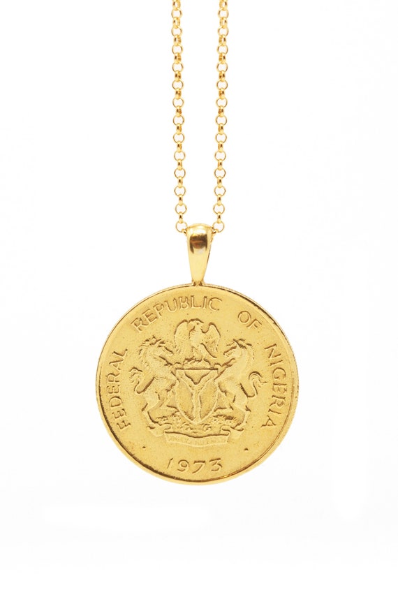 NIGERIA Crest and Palm Coin Necklace - Etsy