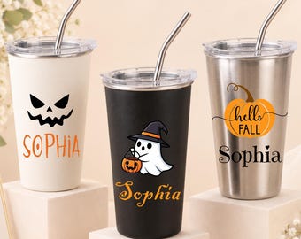 Personalized Halloween Tumbler, 18oz Stainless Steel Cup, Custom Halloween Cup, Halloween Party Favor, Spooky Gift, Halloween Gift