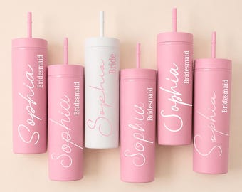 Custom Name Skinny Tumbler, Bridal Party Gift, Wedding Favor, 16oz Tumbler, Bridesmaid Gift, Bridal Shower Gift, Maid of Honor Gift